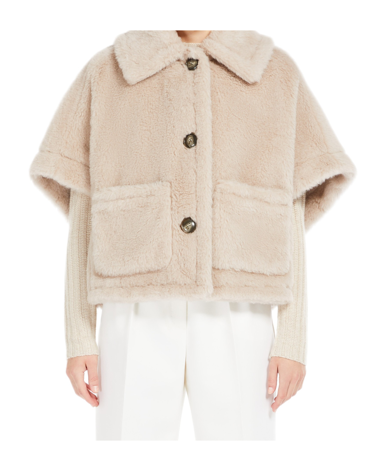 Max Mara Cape In Alpaca And Wool Teddy Fabric In Brown