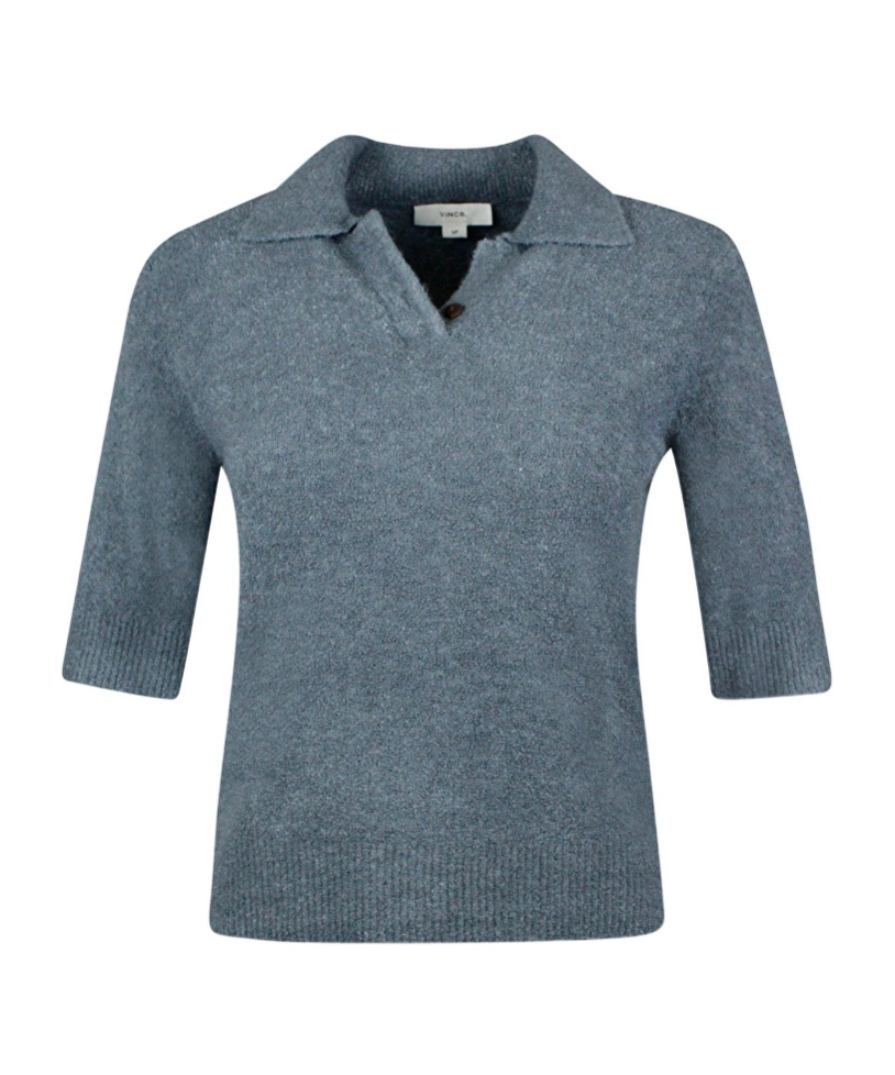 Vince Knitted Polo Shirt In Gray