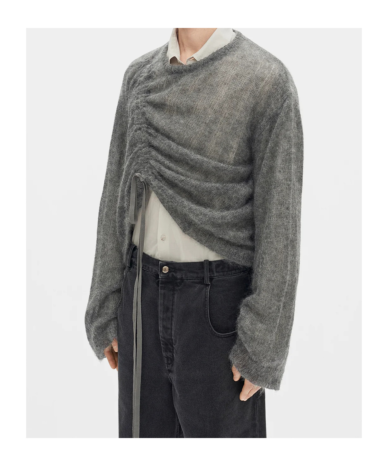 Ann Demeulemeester Palmar Drawstring Sweater In Gray