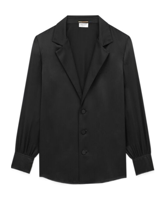 Saint Laurent Satin Pyjamas Shirt Cuffed Sleeves In Black