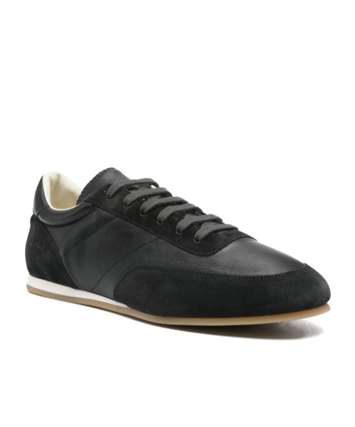 Common Projects Minimal Runner Suede-trimmed Leather Sneakers In Black