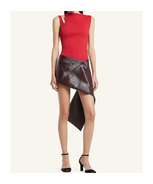 Courrèges Asymmetric Ribbed Sleeveless Top In Red