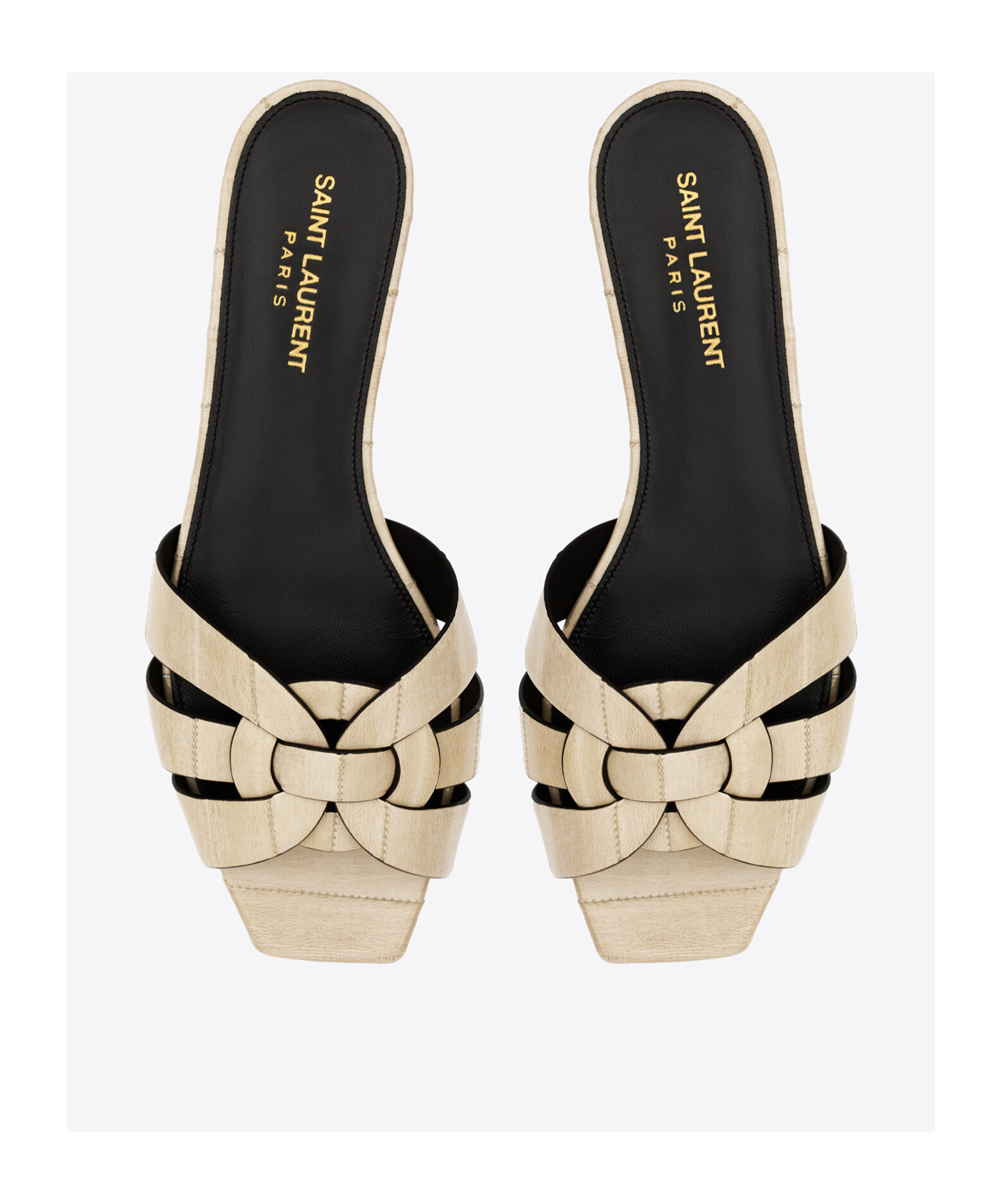 Saint Laurent Tribute Woven Flat Slide Sandals In Nude