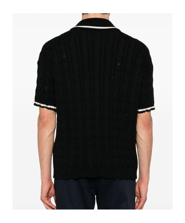 MARNI MARNI LOGO EMBROIDERED CABLE-KNIT POLO SHIRT
