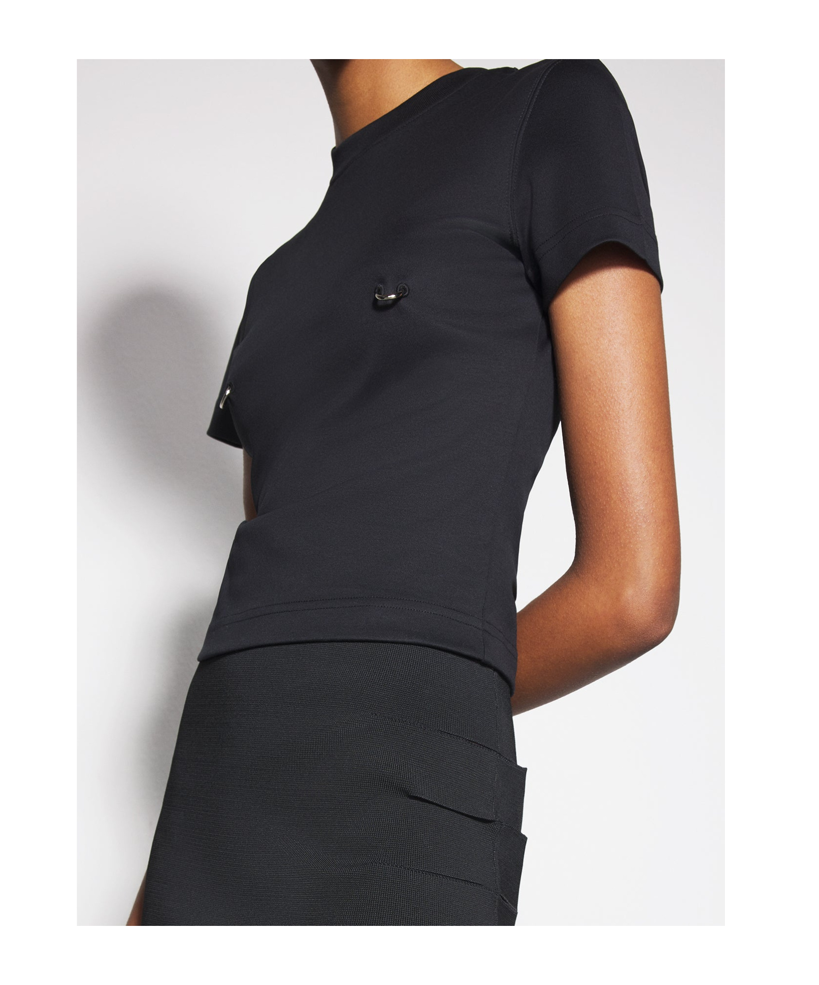 Mugler Cropped Tshirt Embellished Embellishments In Black