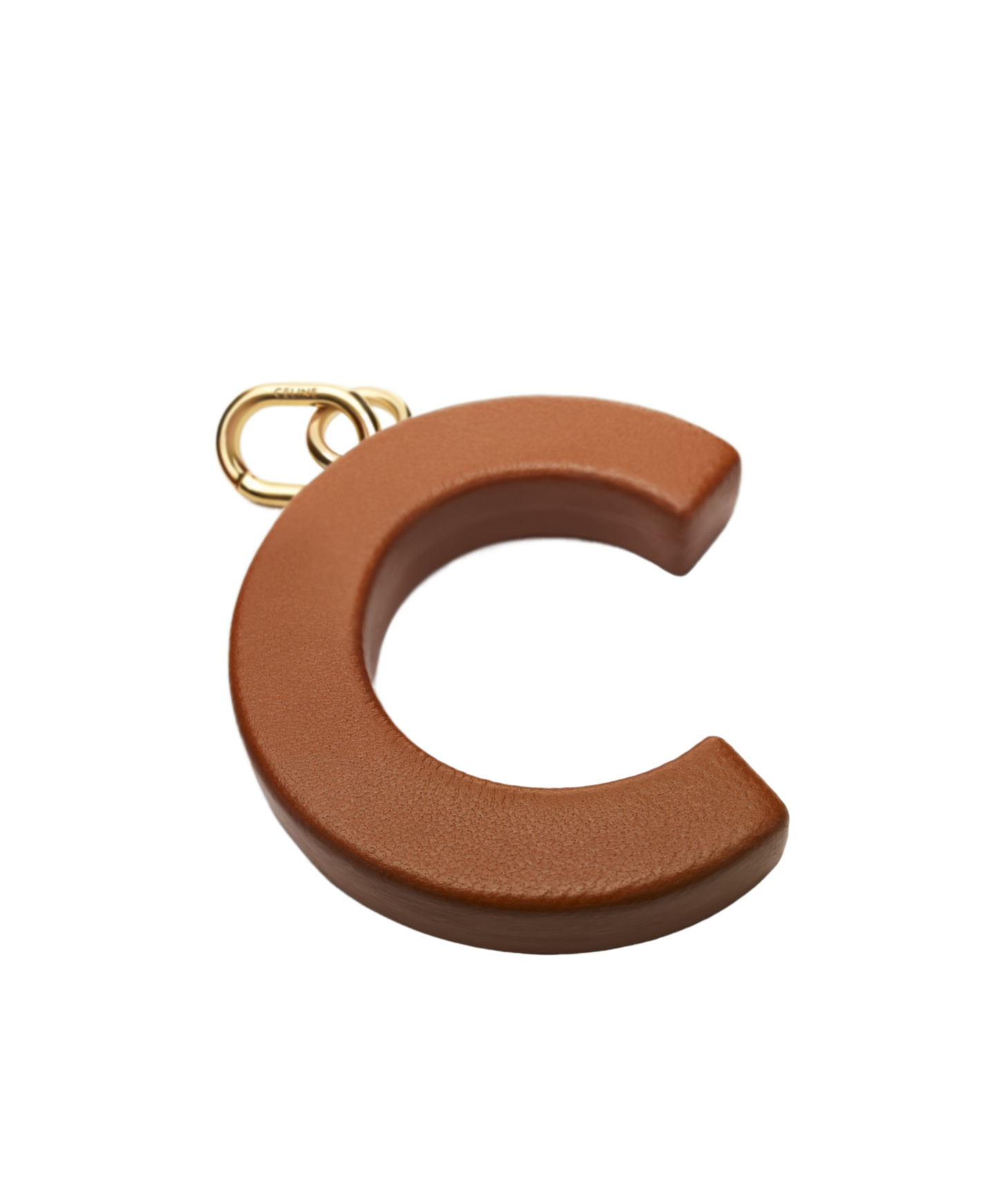 Celine Alphabet Charms C Letter In Lambskin  And Brass With Gold Finish In Brown