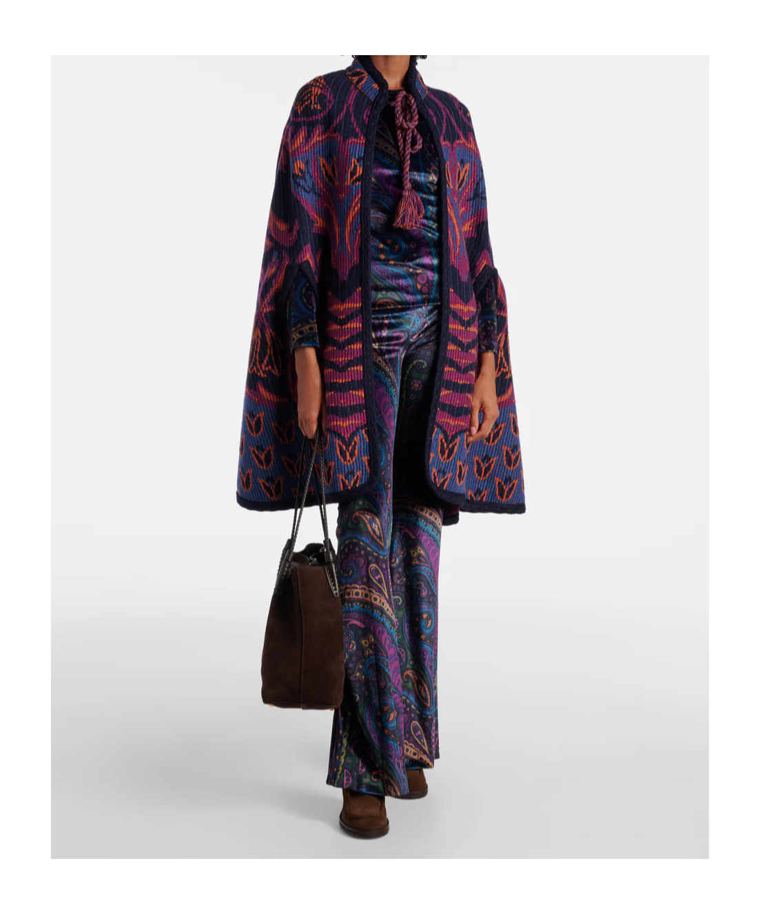 Etro Jacquard Wool And Cotton-blend Cape In Multi