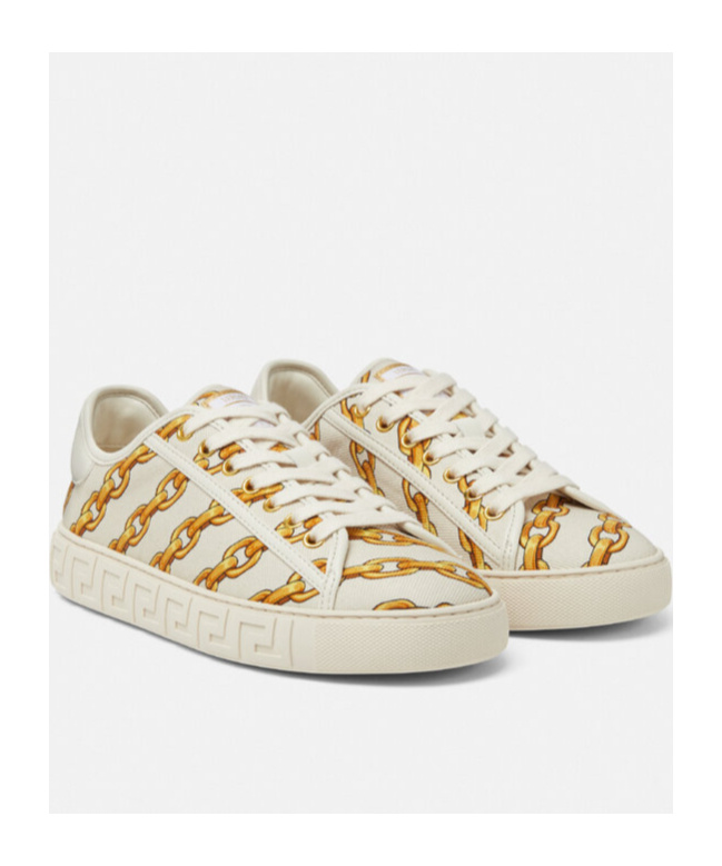 Versace Chain Stripes Greca Sneakers In Nude