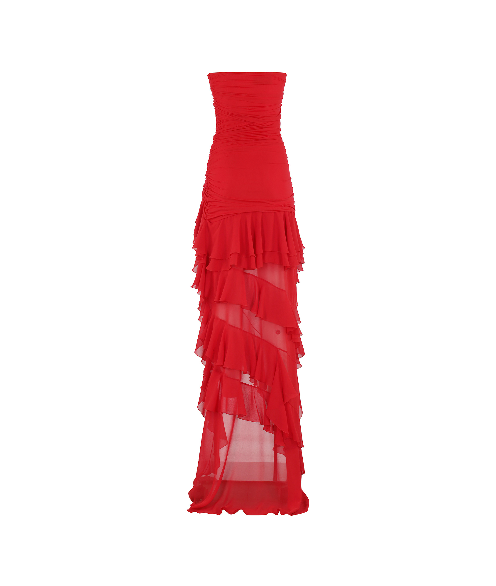 Blumarine Draped Bodice Dress With Asymmetrical Chiffon Skirt In Red