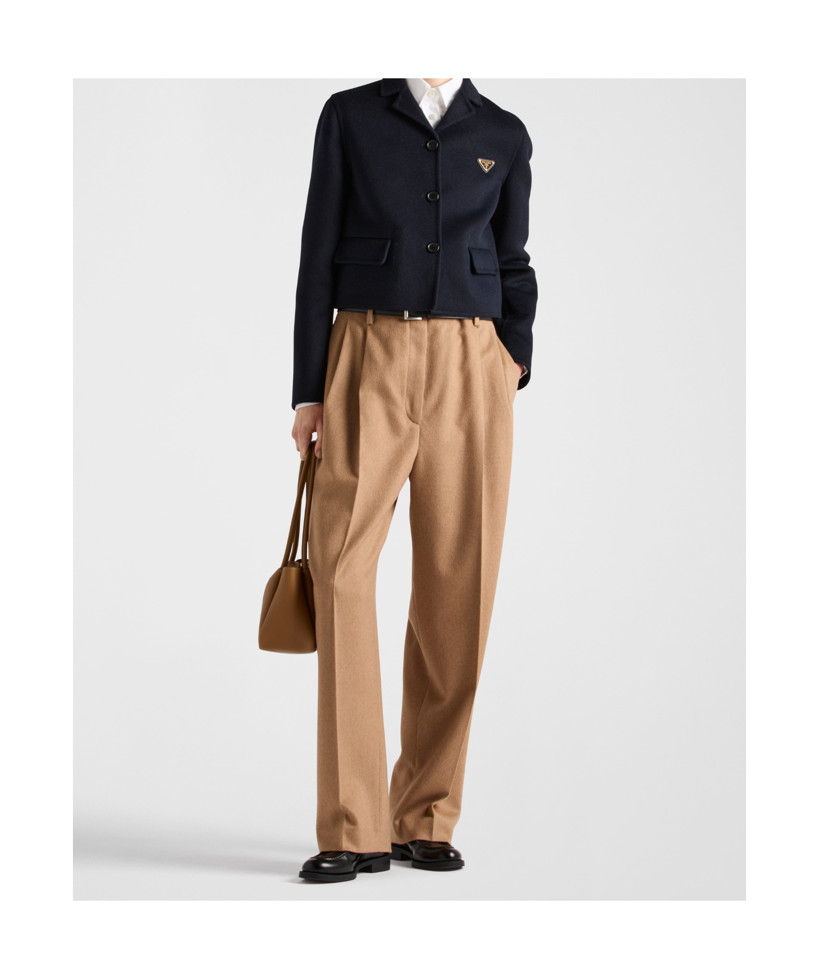 Prada Belt-loop Wool Casual Pants In Camel Brown
