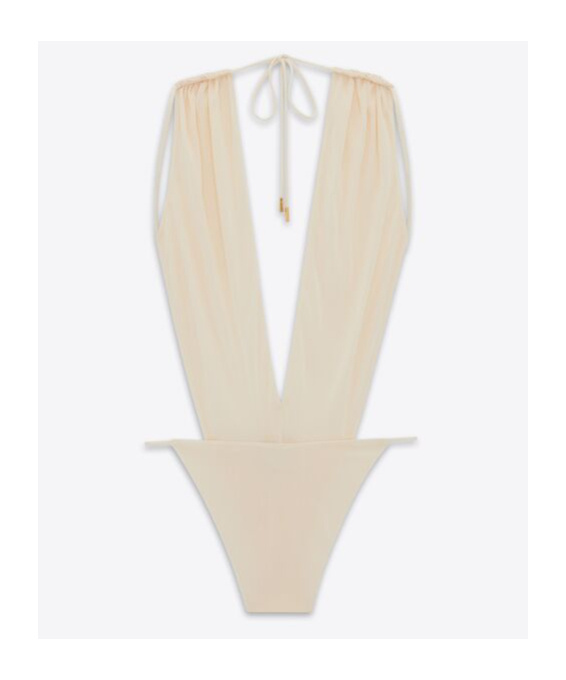 Saint Laurent Plunging V-neck Body In Nude