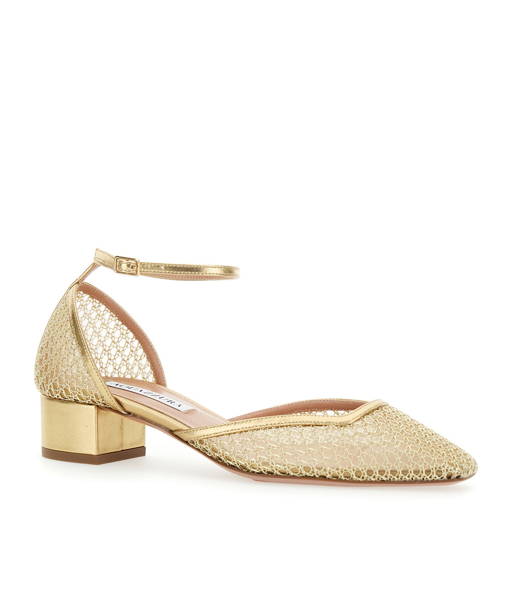 Aquazzura Asha 35 Leather-trimmed Mesh Pumps In Nude