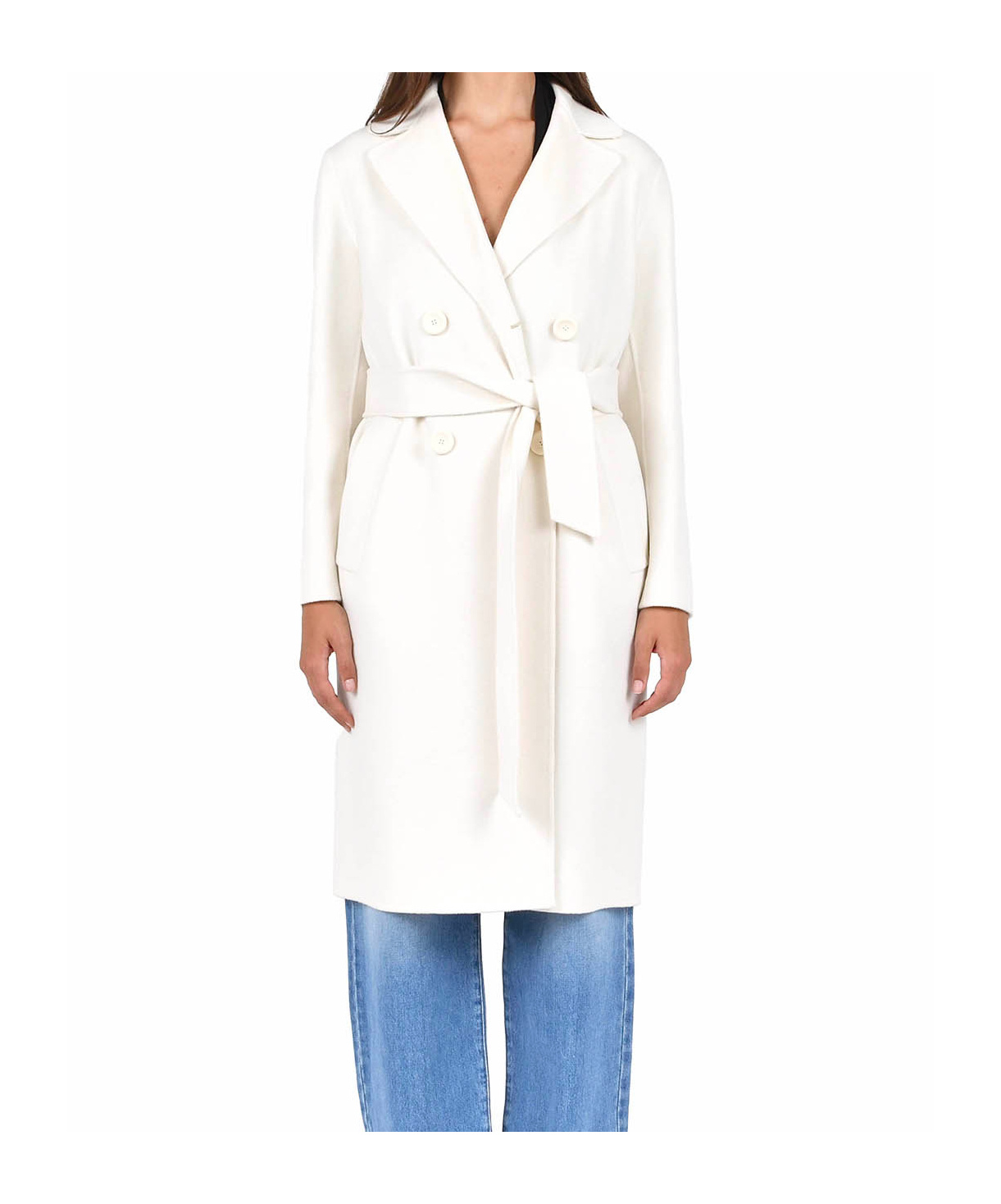Max Mara Lapel Long-sleeved Coat In White
