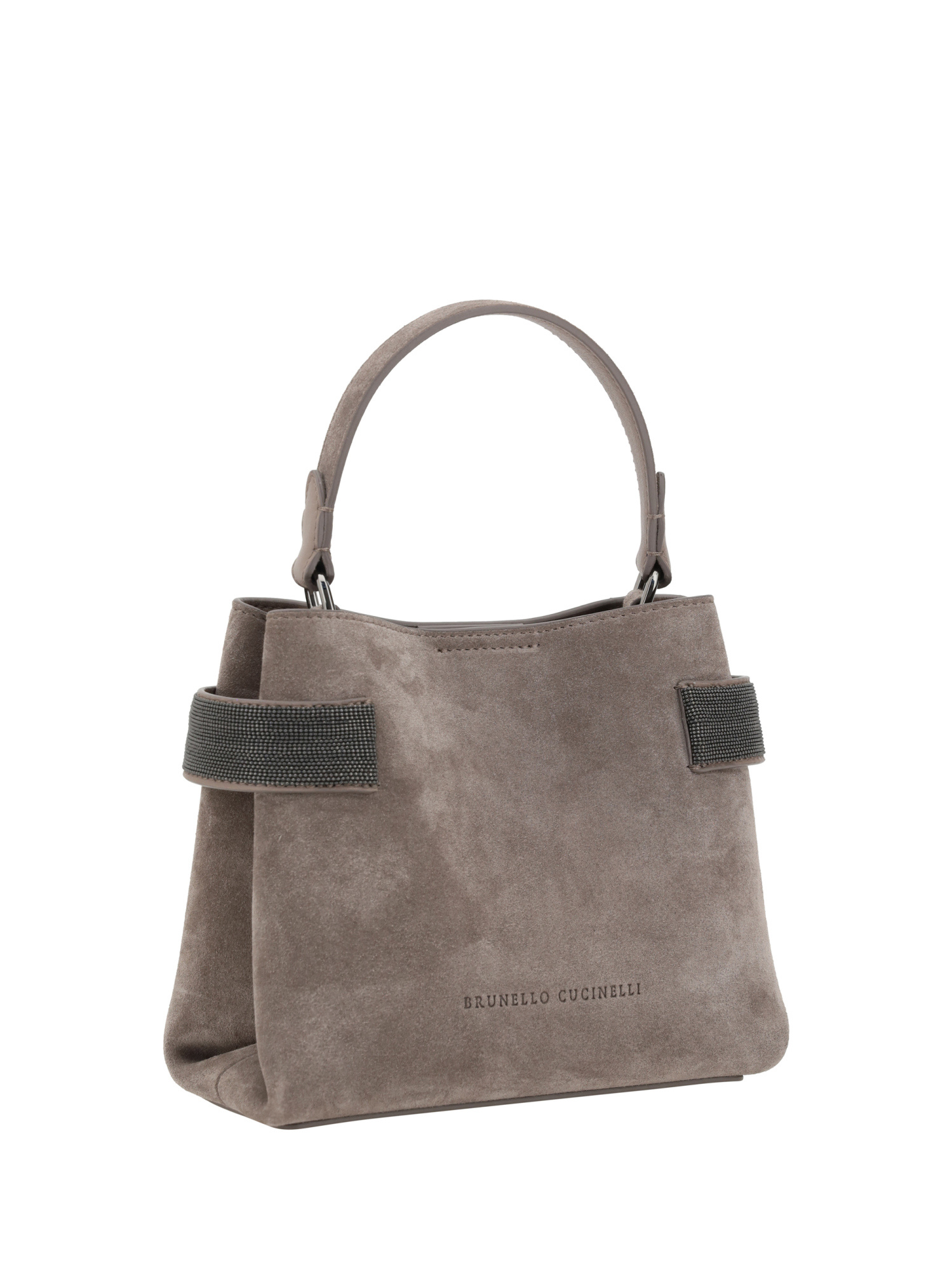 Brunello Cucinelli Mini Monili-embellished Suede Tote Bag In Gray