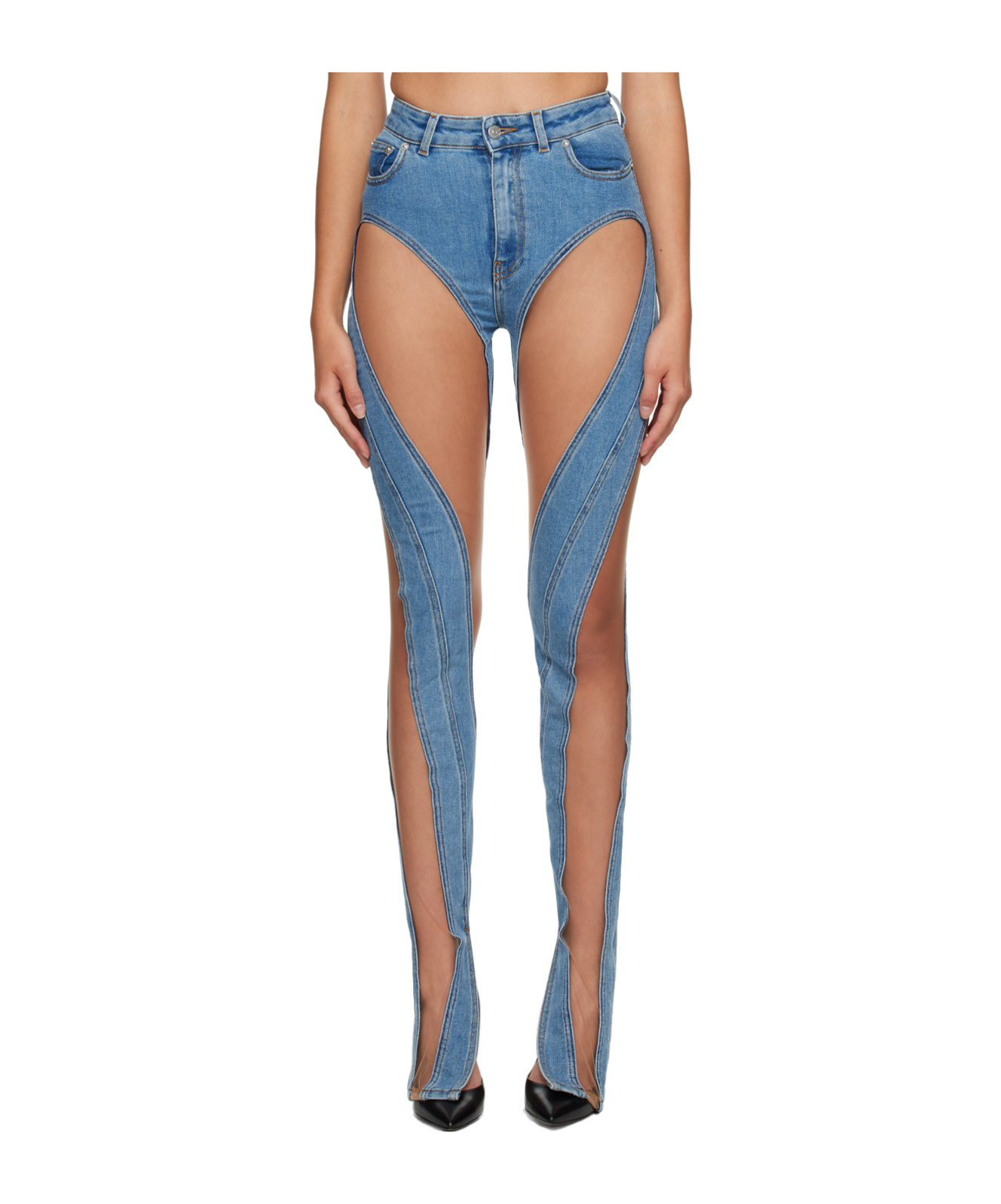 MUGLER STITCHED STRUCTURE DENIM PANTS 