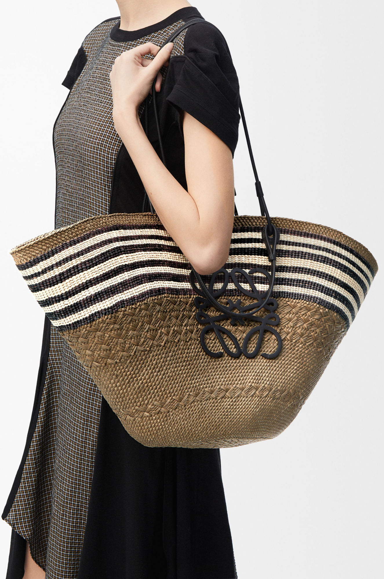 Loewe Large Anagram Basket Bag In Iraca Palm And Leather In Multi