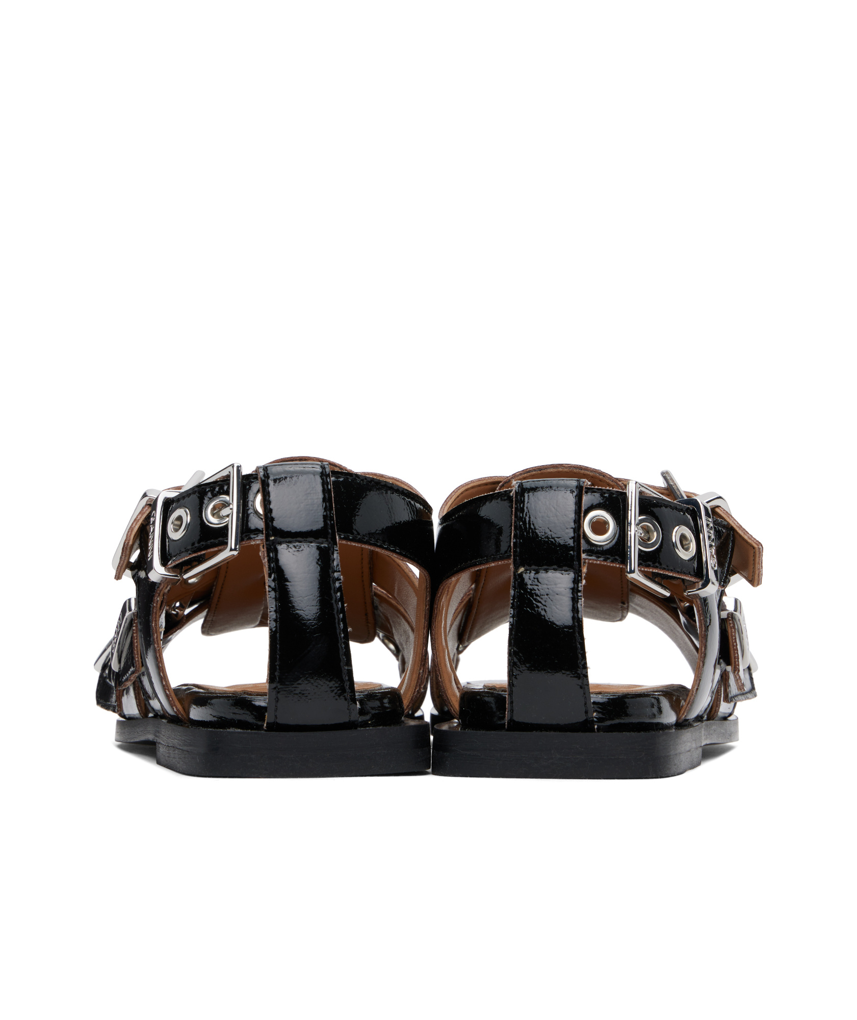 Ganni Buckle Sandals With Flat Sole And Metal Eyelets In Black