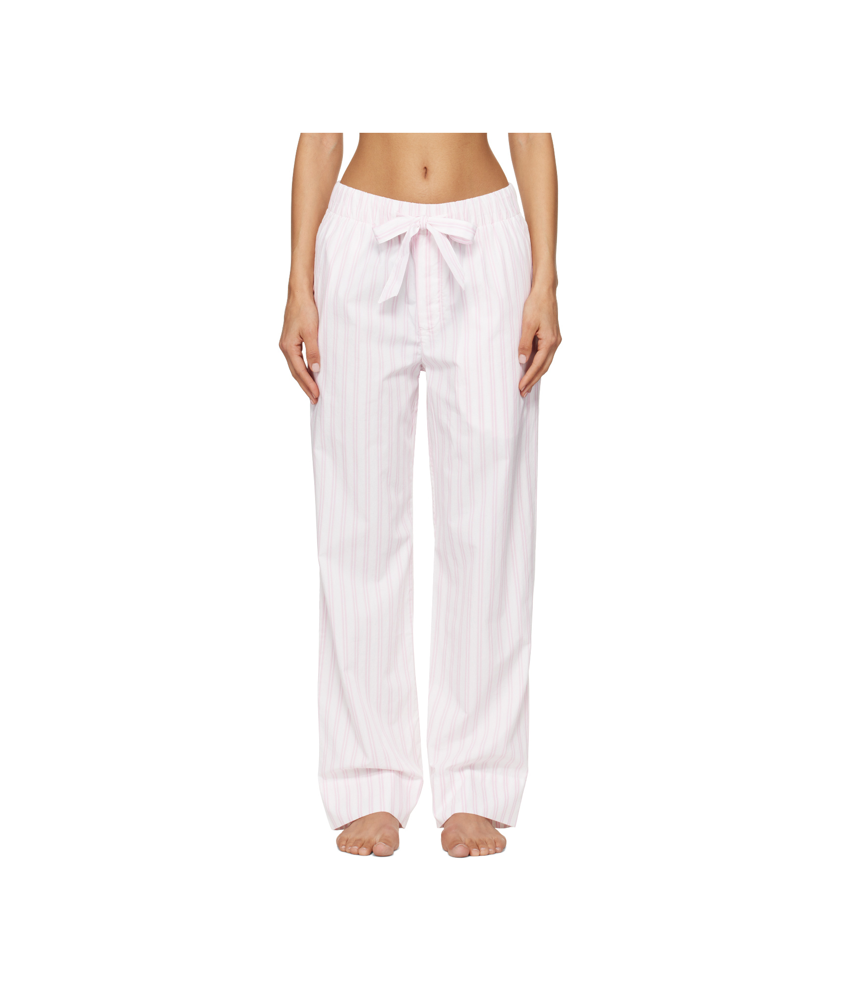 Tekla White & Pink Poplin Pyjama Pants In White/pink
