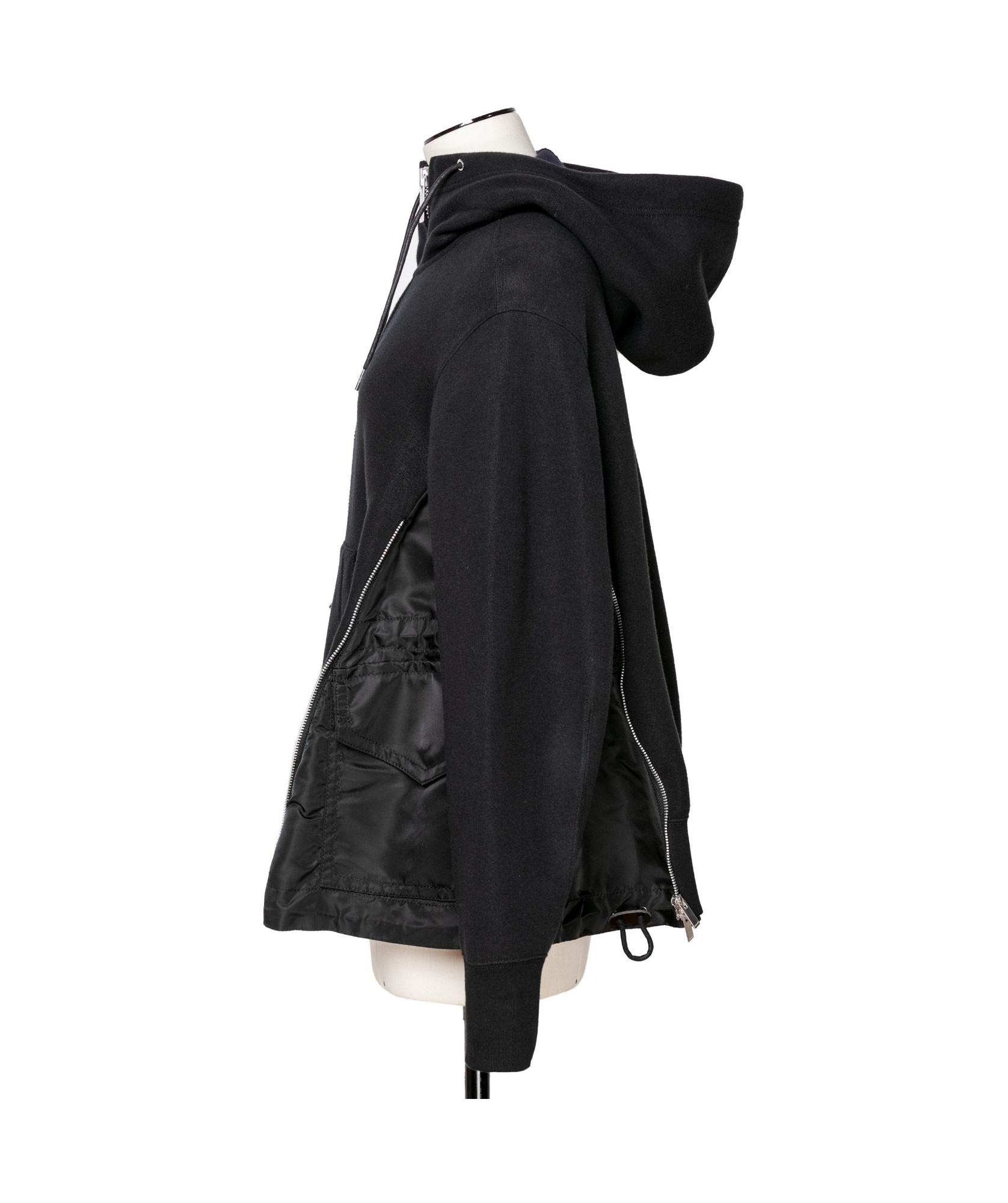 Sacai Sponge Sweat Zip-up Hoodie In Black