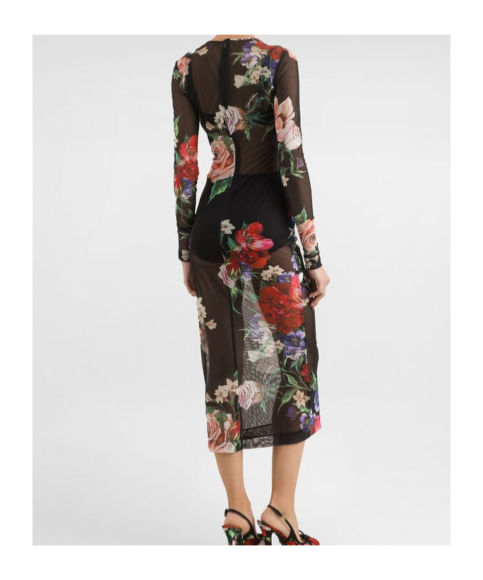 Dolce & Gabbana Floral-print Midi Dress In Black