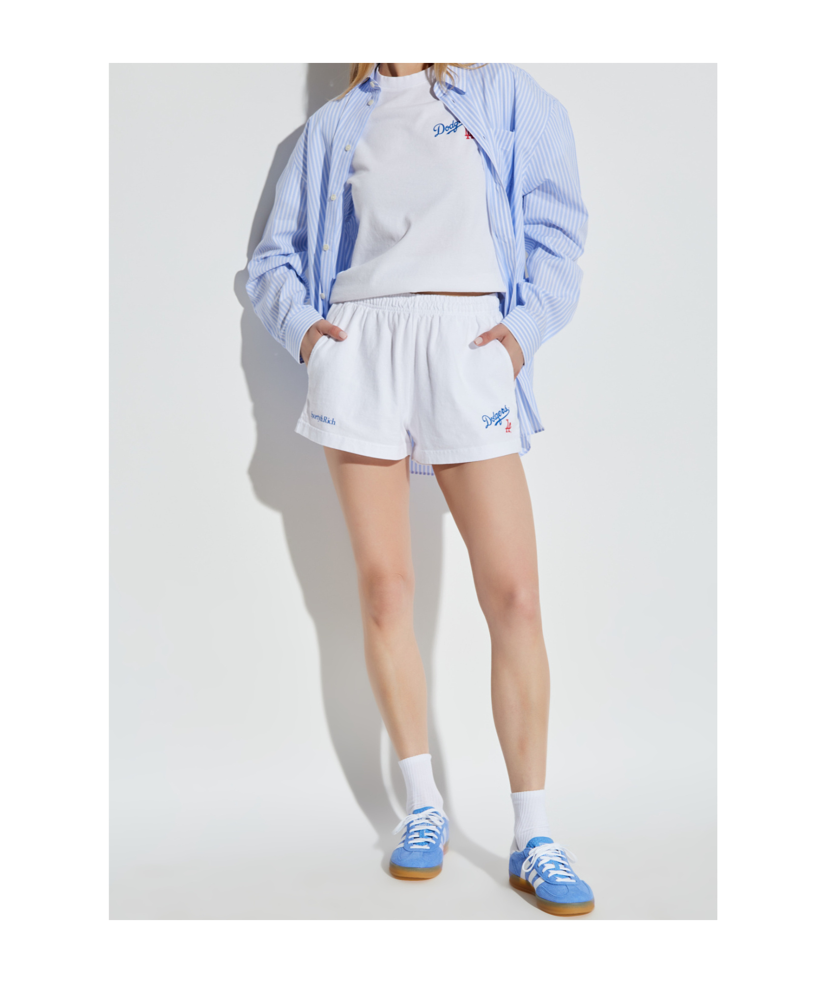 Sporty And Rich Elastic Waist Shorts In White