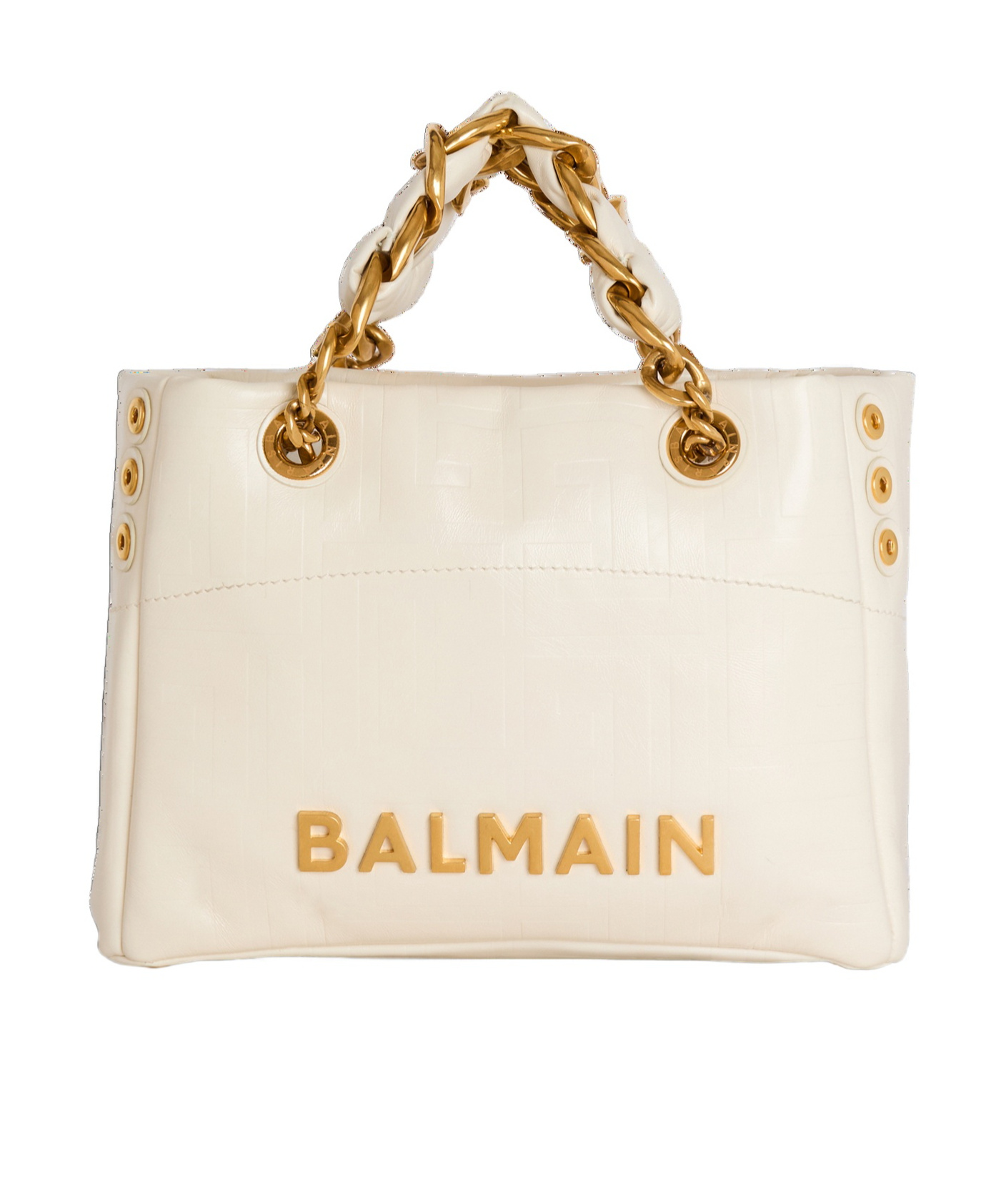 Balmain Small 1945 Soft Bag In Embossed Crackled Calfskin With A Pb Labyrinth Monogram In Nude