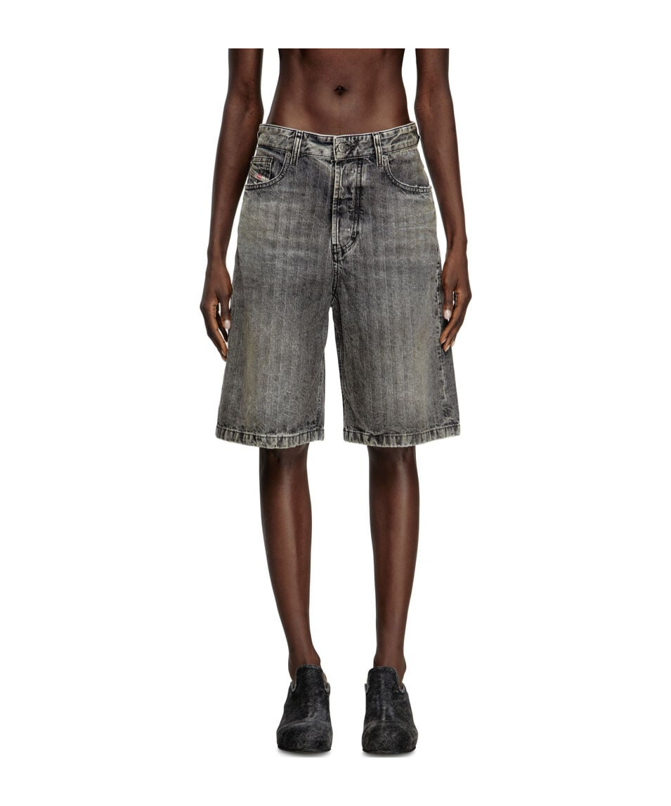 Diesel De-sire-short Herringbone Denim Shorts In Black