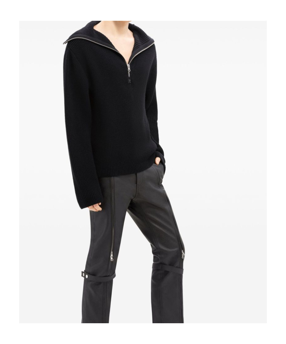 Courrèges Crewneck Wool Sweater V-neck In Black
