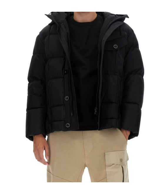 Ten C Hooded Padded Quilted Jacket Pockets In Black