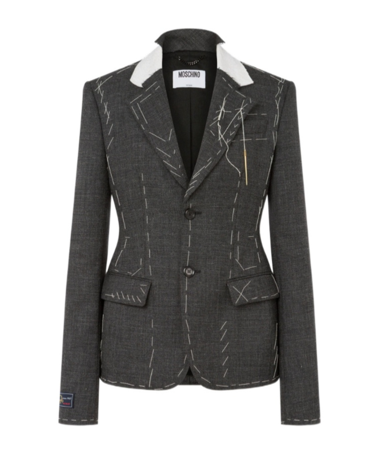 Moschino Notched Lapel Tailored Suit Jacket In Gray
