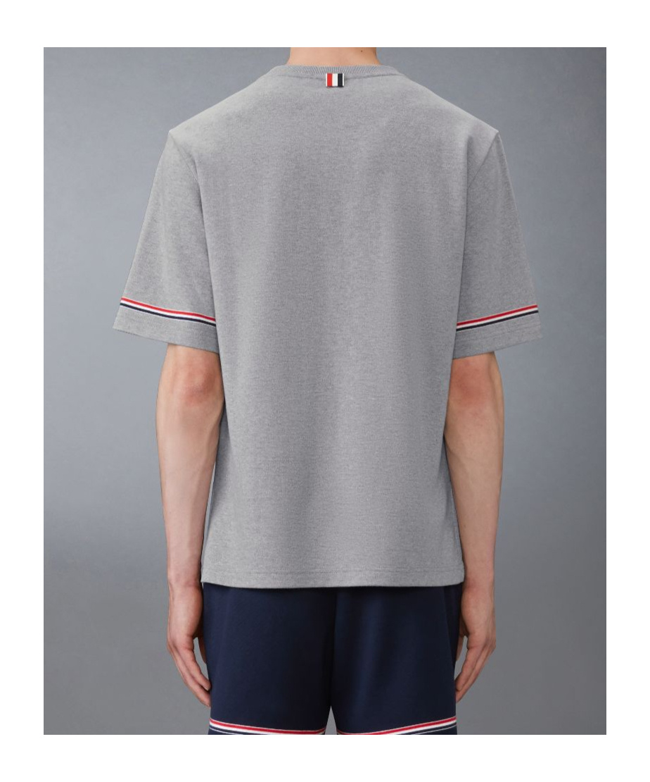 Thom Browne Asymmetric Hem T-shirt Stripe Detail In Gray