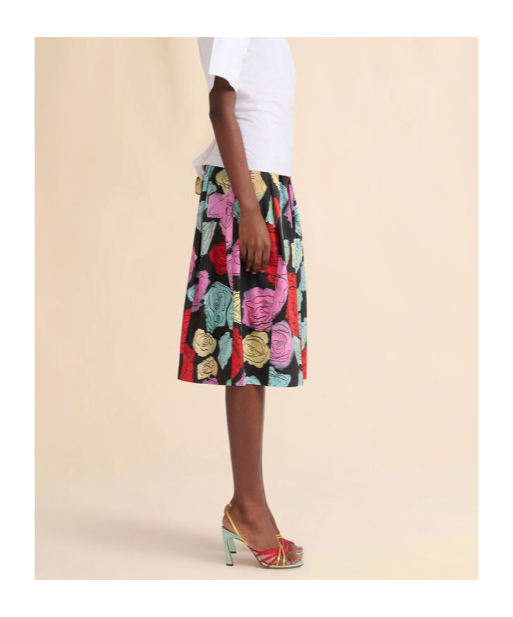 Marni Multicolor Midi Skirt With Elastic Waist And All-over Floral Motif In Cotton Woman