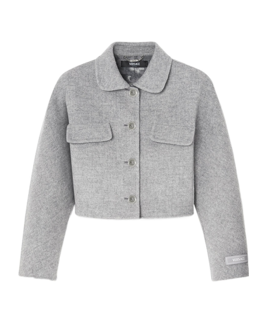 Versace M�lange-effect Cropped Jacket In Gray