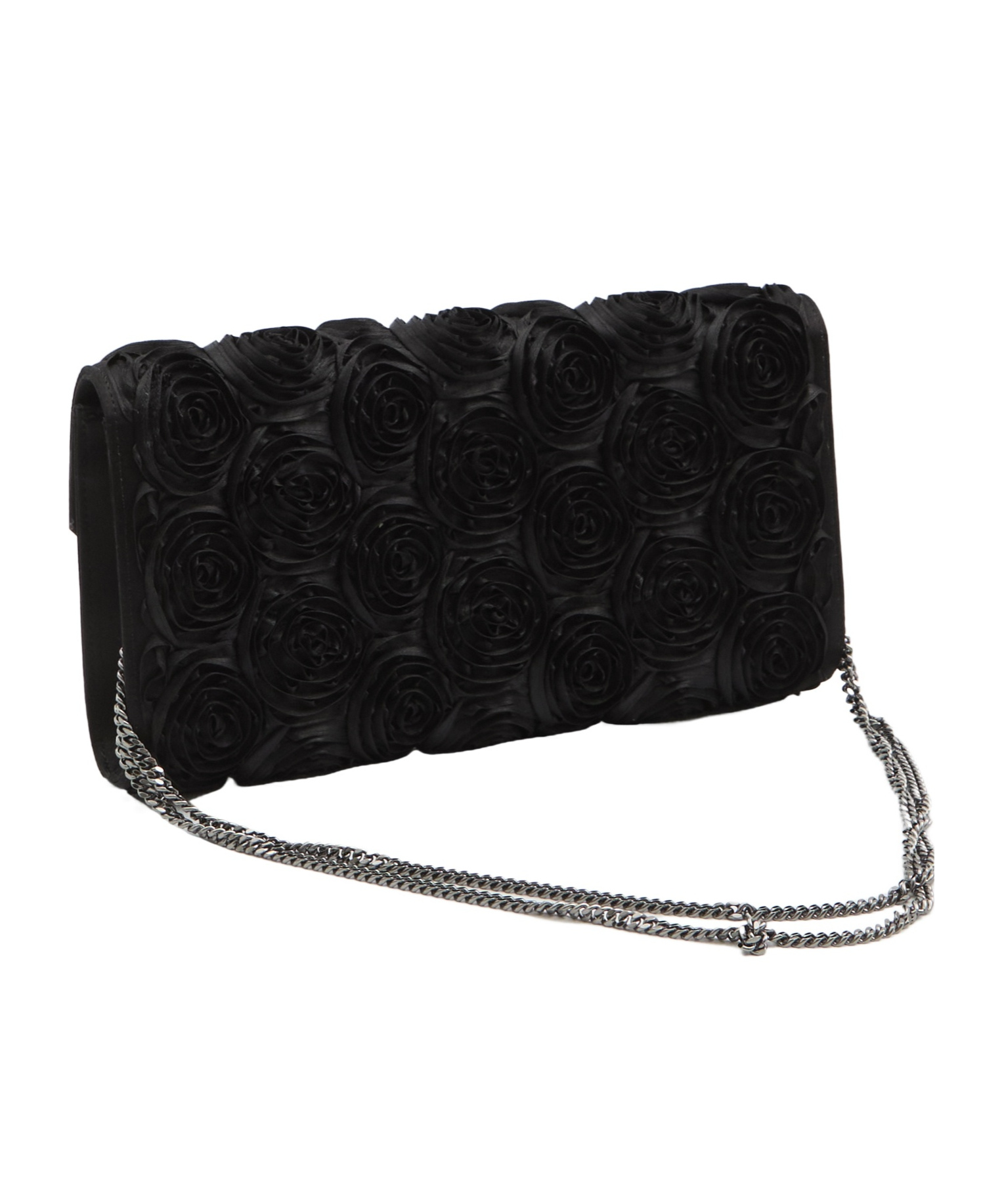 Roger Vivier Crystal Flower Buckle Envelope Clutch In Black