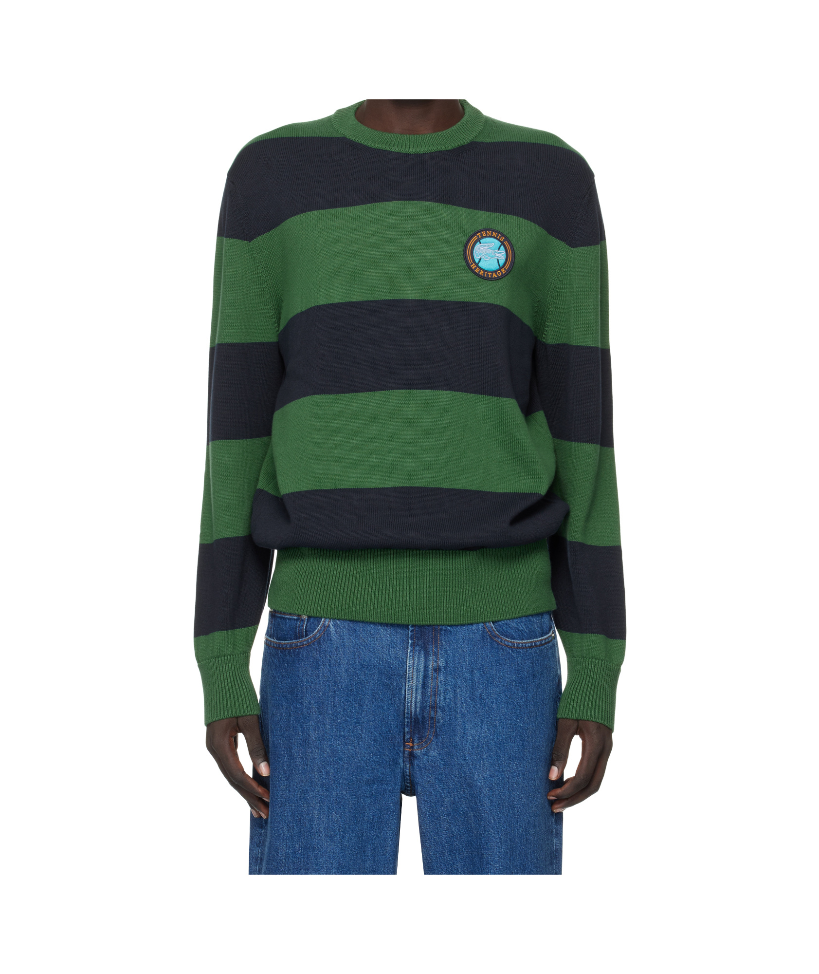 Lacoste Striped Sweater In Green