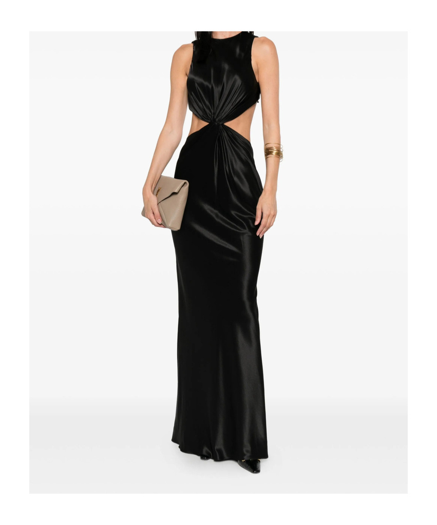 Saint Laurent Cut-out Gathered Silk Gown In Black
