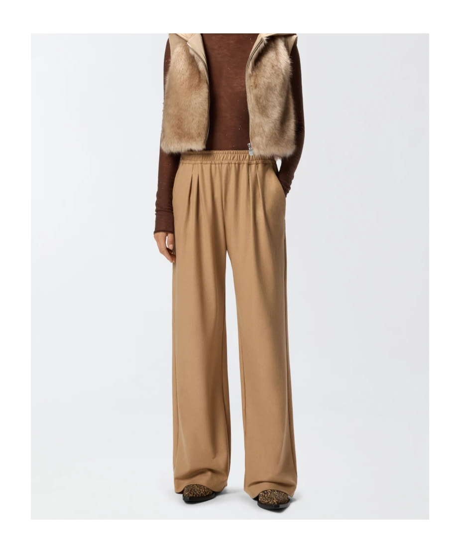 Pinko Long Wide-leg Wool-blend Trousers In Brown
