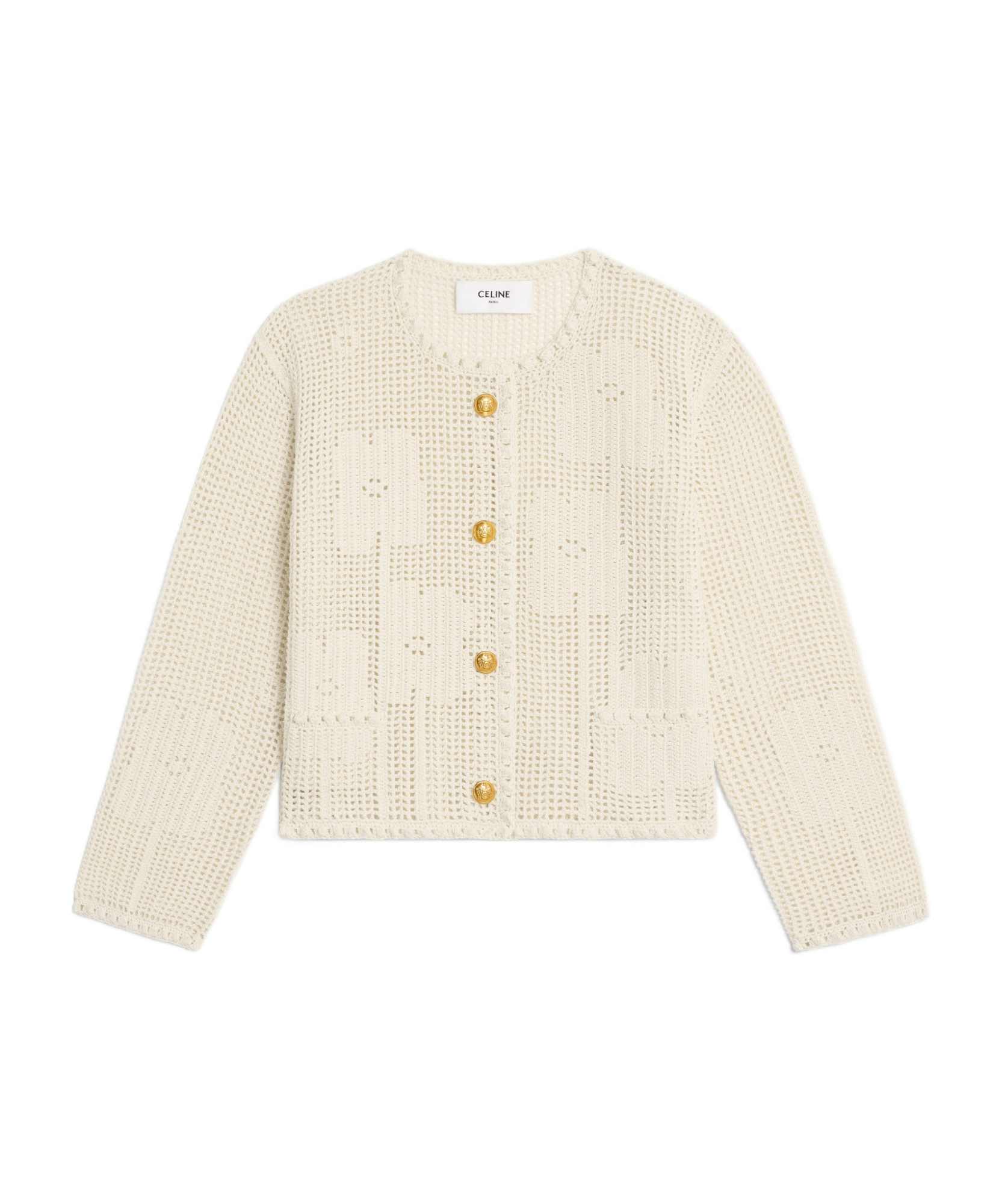 Celine Floral Crochet Cardigan In Nude