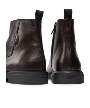 Hugo Boss Round Toe Ankle Boots In Black