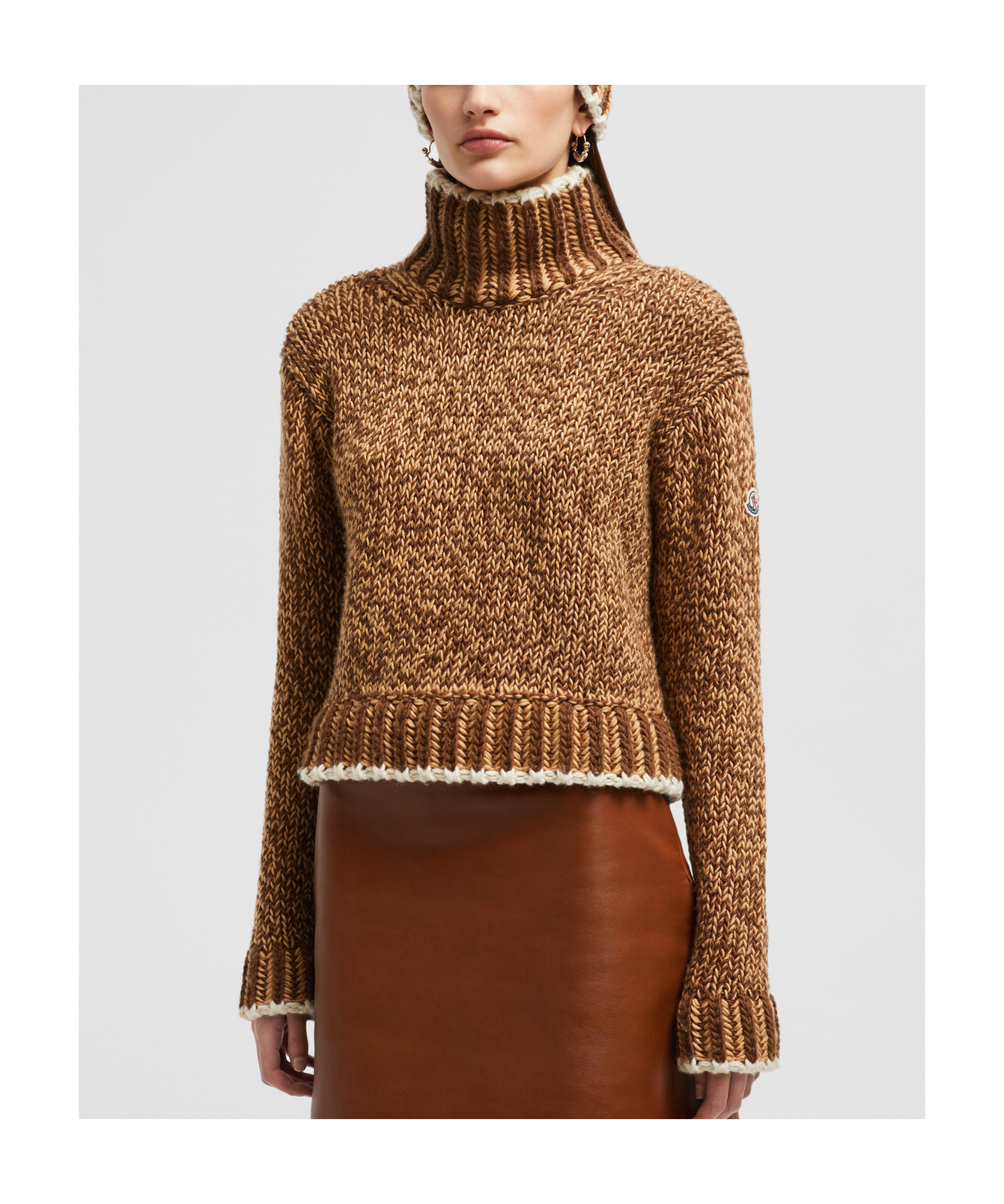Moncler Patterned Wool Turtleneck Sweater In Brown