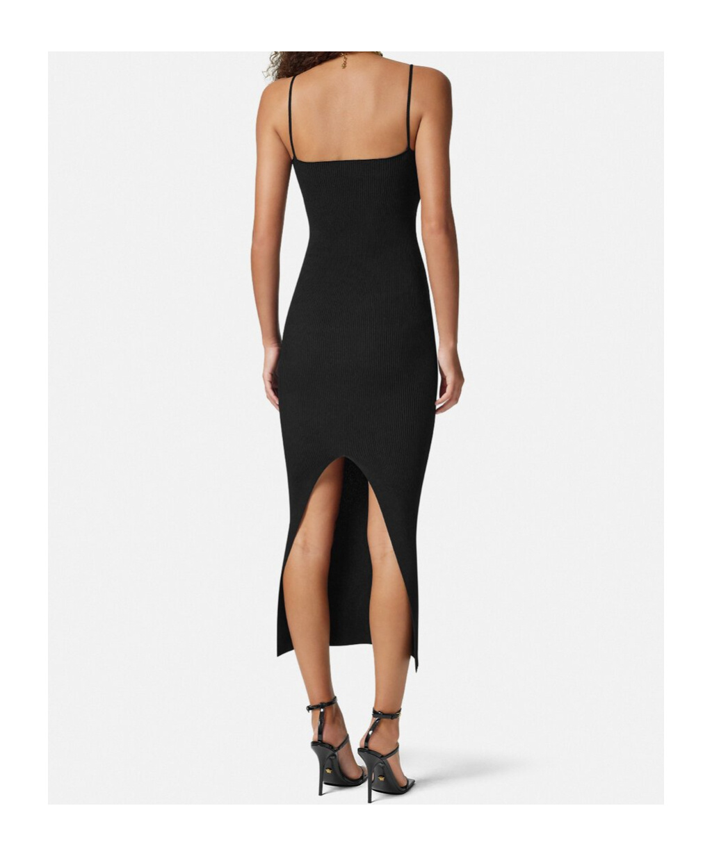 Versace Safety Pin Suspender Midi Dress In Black