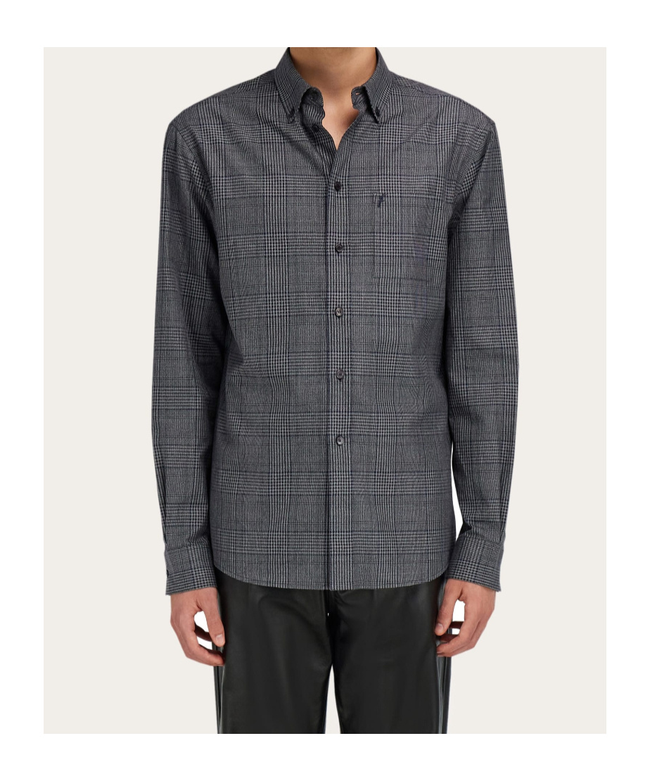 Ferragamo Checked Embroidered Shirt In Gray
