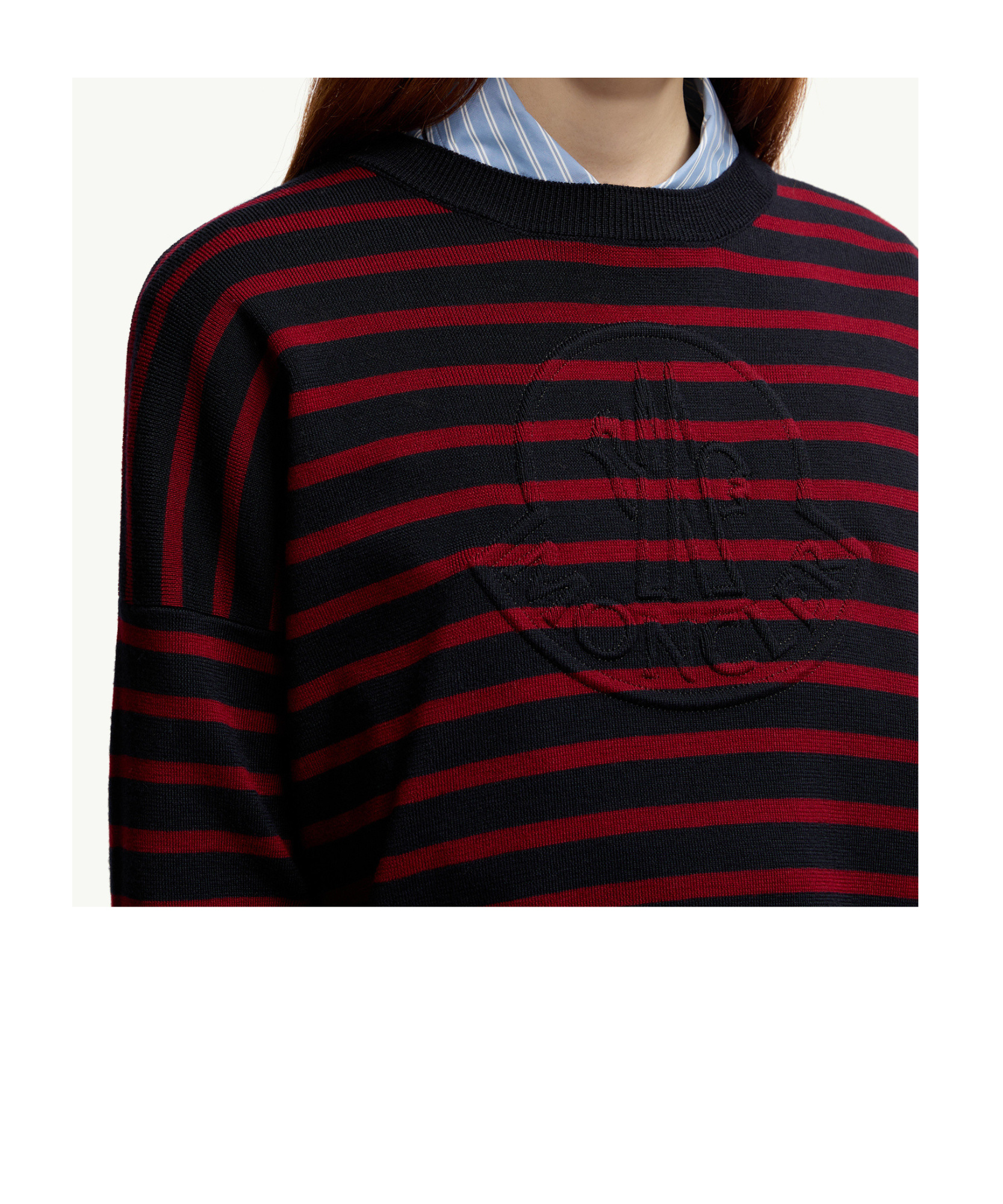 Moncler Striped Wool Sweater In Red
