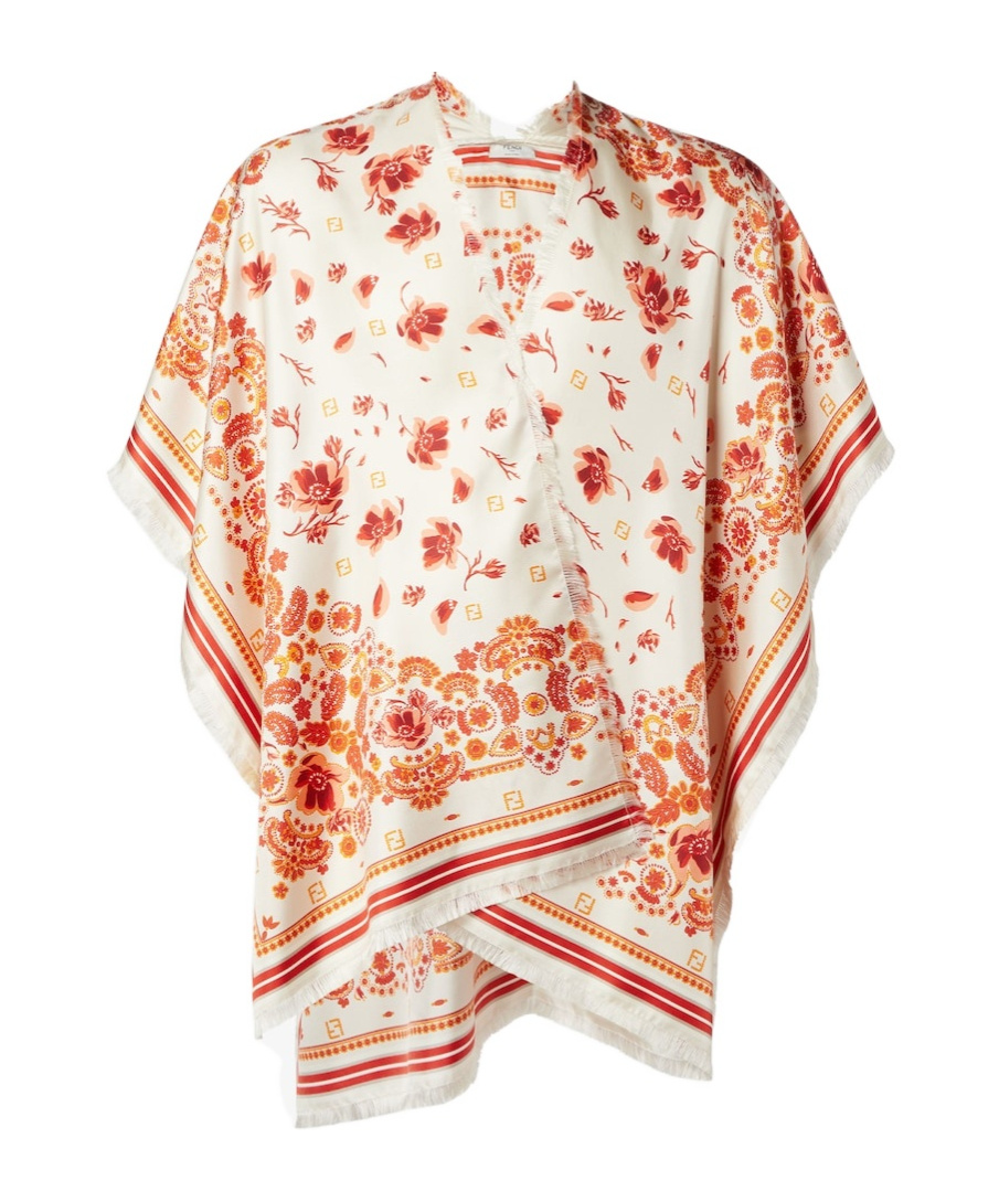 Fendi Ivory Silk Coral Bandana Poncho In Multi