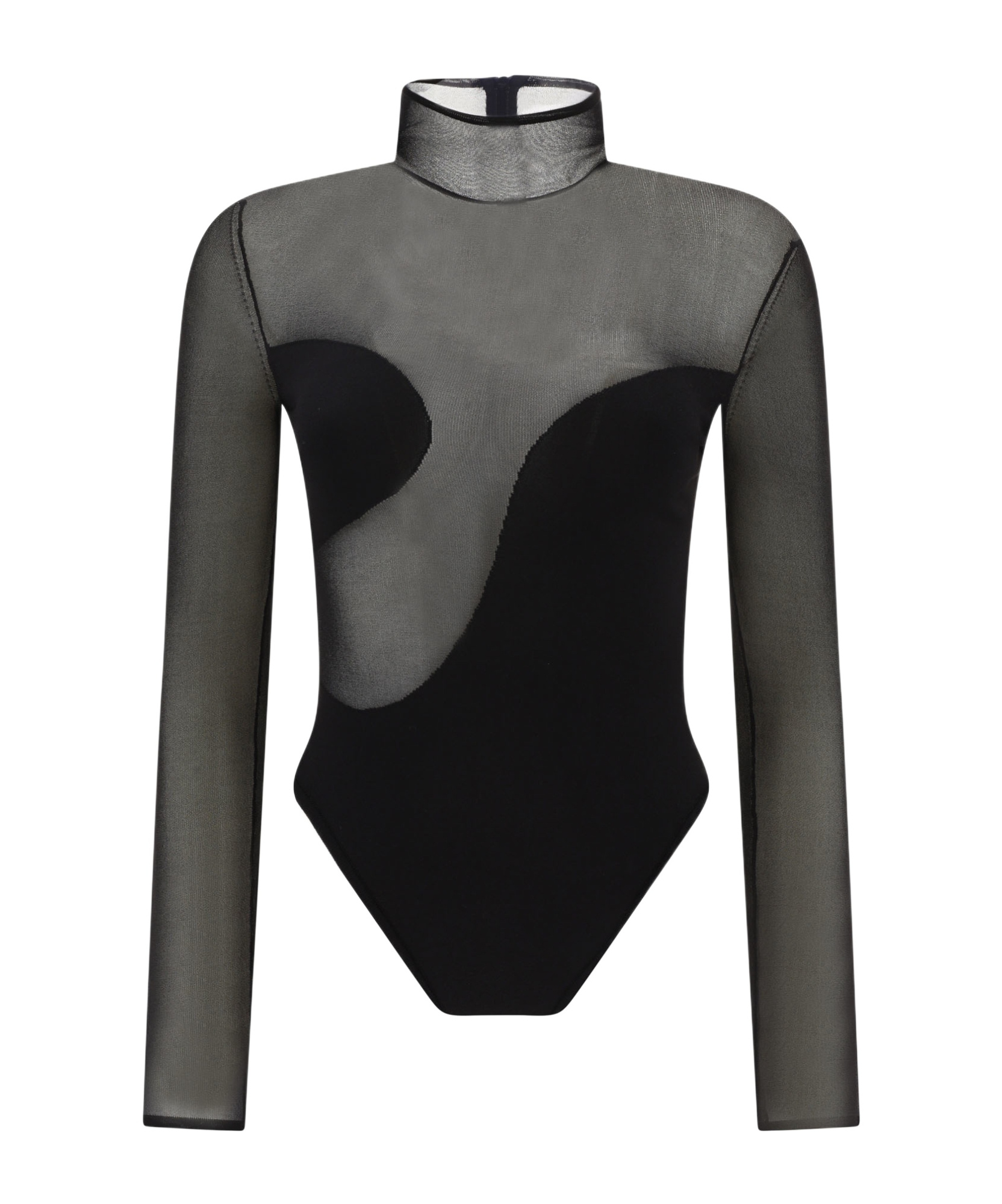 Nensi Dojaka Bodysuit With Asymmetric Line And Sheer Panels In Black