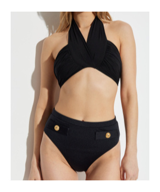 Balmain Neck-hanging Swimsuit Top In Black