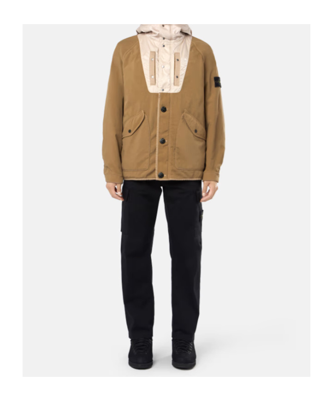 Stone Island Hooded Jacket Nylon Panama With New Silk Light Cookie In Brown