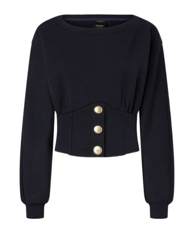Pinko Button-detailed Fitted Sweatshirt In Black