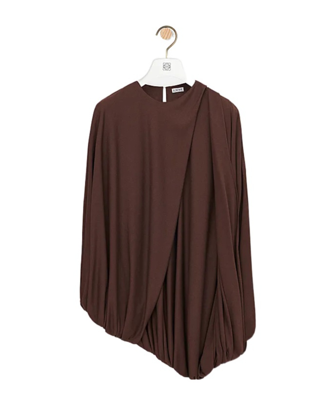 Loewe Asymmetric Draped Jersey Top In Brown