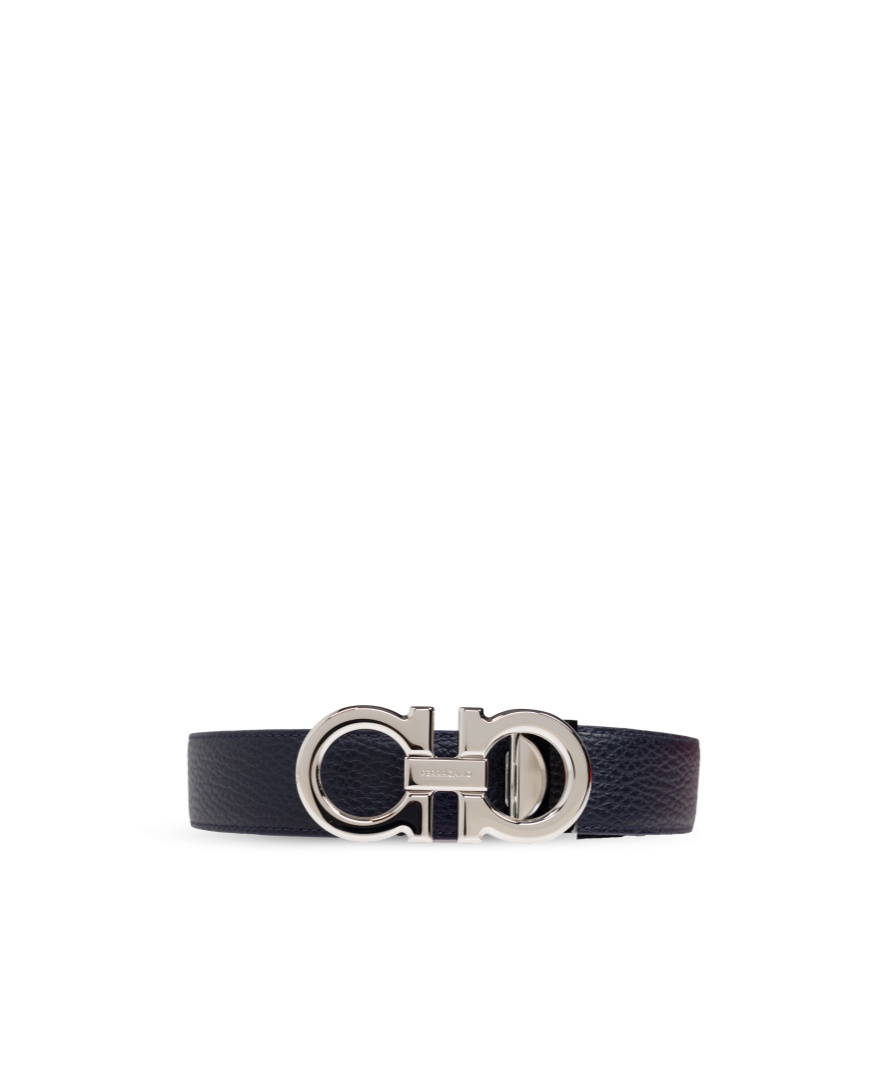 Ferragamo Reversible And Adjustable Gancini Belt In Black